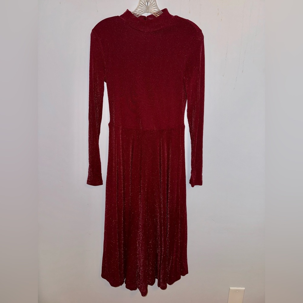 Burgundy Mock Neck Shimmer Dress